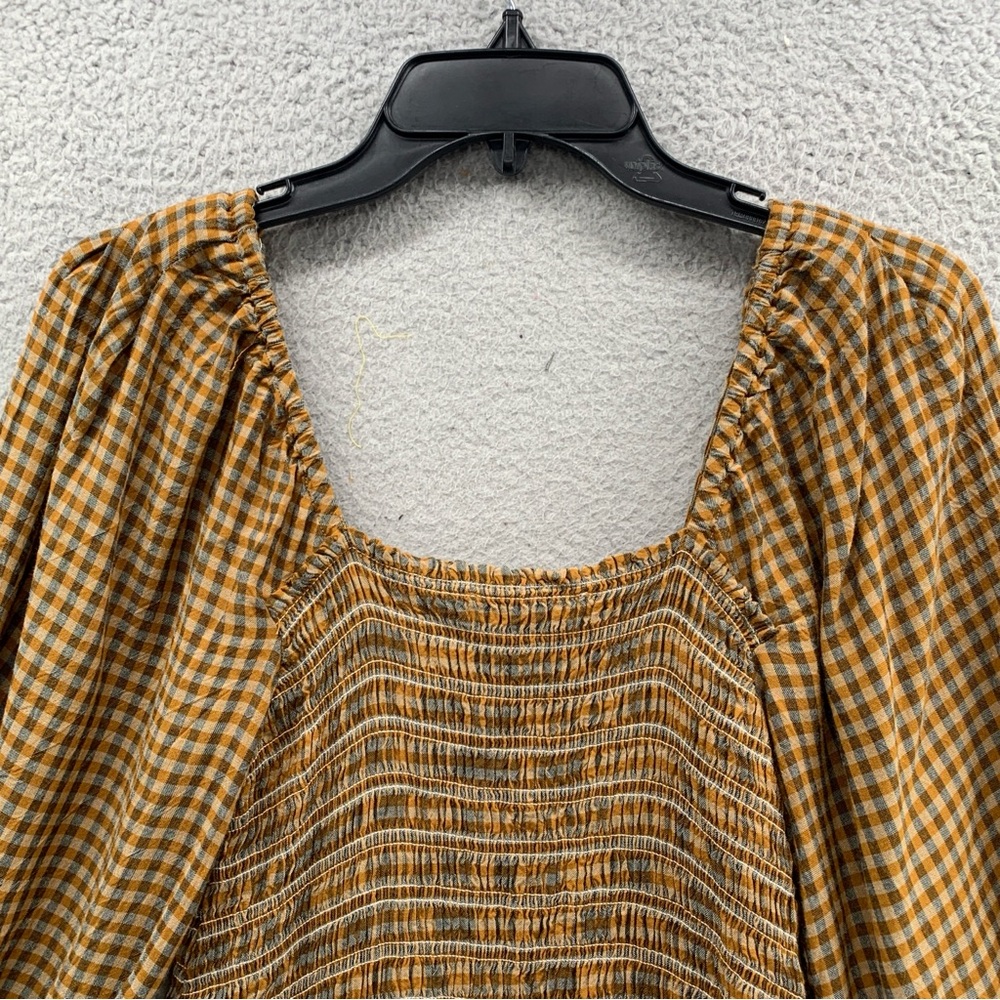 Urban Outfitters Francis Smocked Puff Sleeve Mini Dress Yellow Brown Women’s S - Picture 11 of 11